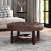 NicBex Modern 32" Round Storage Ottoman Leather Footstools with Button Tufted and Open Shelf for Bedroom and Living Room - 2 of 4