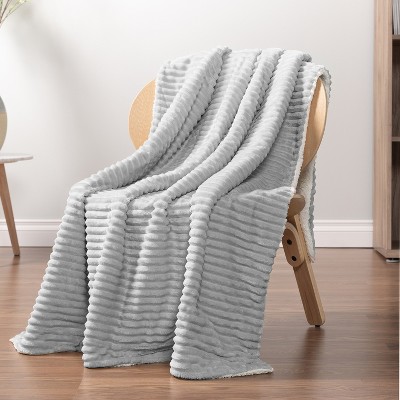 Light Grey Reversible Sherpa Fleece Throw Blanket