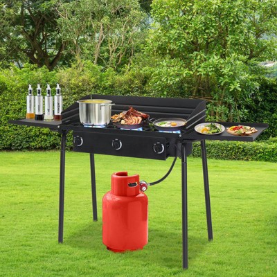 Winado 3 Burner High Pressure Propane Outdoor Stove with Removable Side Shelves and Windscreen