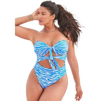 Swimsuits For All Women's Plus Size Faux Wrap Halter One Piece Swimsuit, 8  - Blue Animal : Target