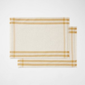 2pk Basket Tan Plaid Placemats - Threshold™ designed with Studio McGee: Cotton & Linen, Rectangle, Machine Washable - 1 of 3