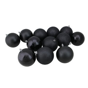 Northlight 12ct Shatterproof 4-Finish Christmas Ball Ornament Set 4" - Black - 1 of 3