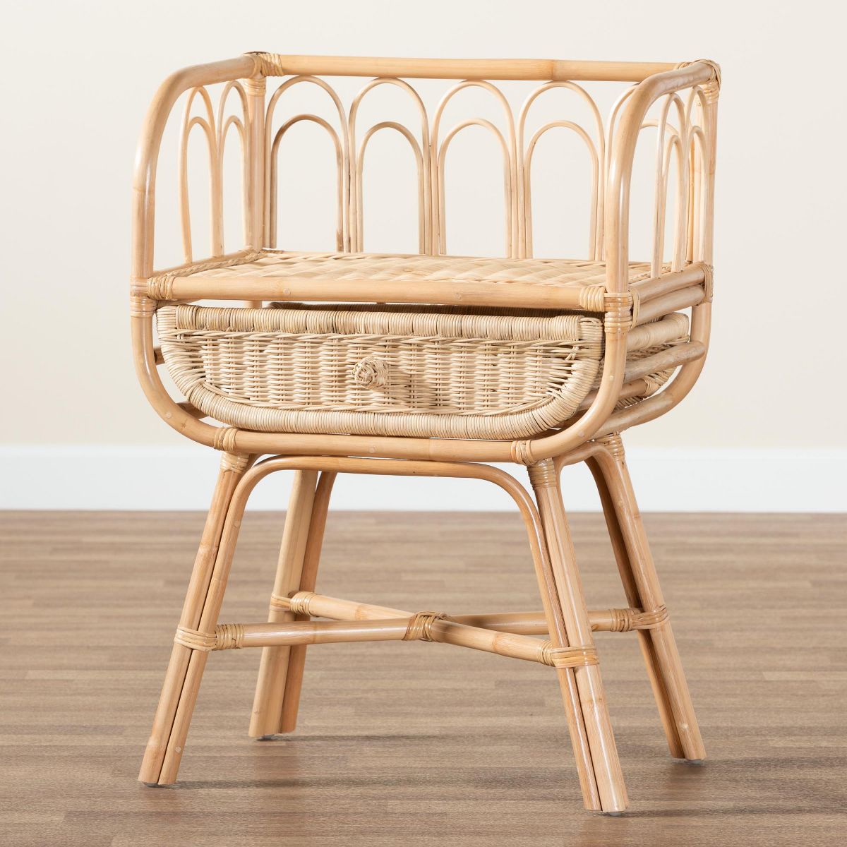 bali & pari Panchali Modern Bohemian Natural Brown Rattan Nightstand - thumbnail 9