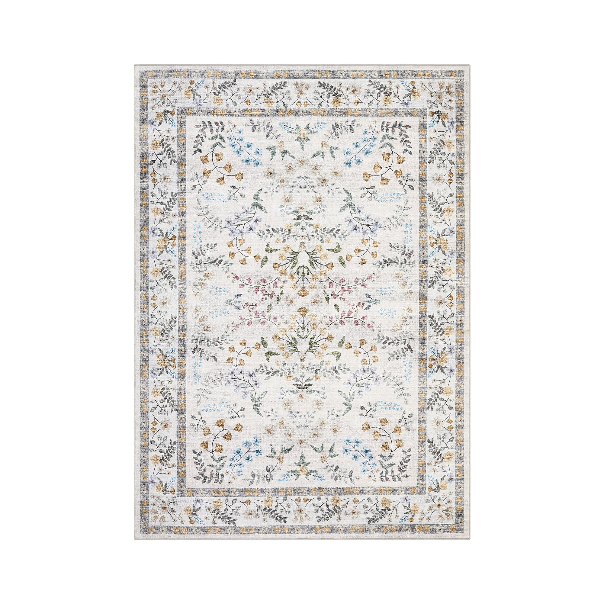 10'x13' Modern Farmhouse Floral Print Area Rug for Living Room Bedroom, Modern Washable Non Slip Large Dining Room Carpet for Nursery Office, Beige