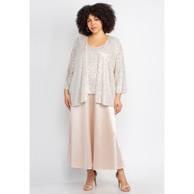 Catherines 2-Piece Sequin & Charmeuse Jacket Dress Set