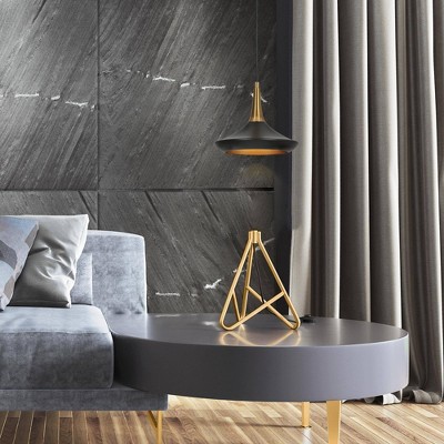 Matte Black and Brass Mini Pendant Light with Glass Shade
