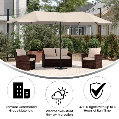 Tan 15 FT Triple Head Patio Umbrella with Steel Pole