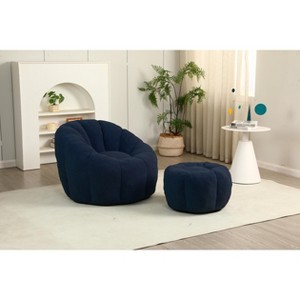 Lyngins Teddy Fabric Bean Bag Chairs for Kids and Adults,Comfy Lazy Chairs with Memory Foam and Footstool for Living Room - 1 of 4