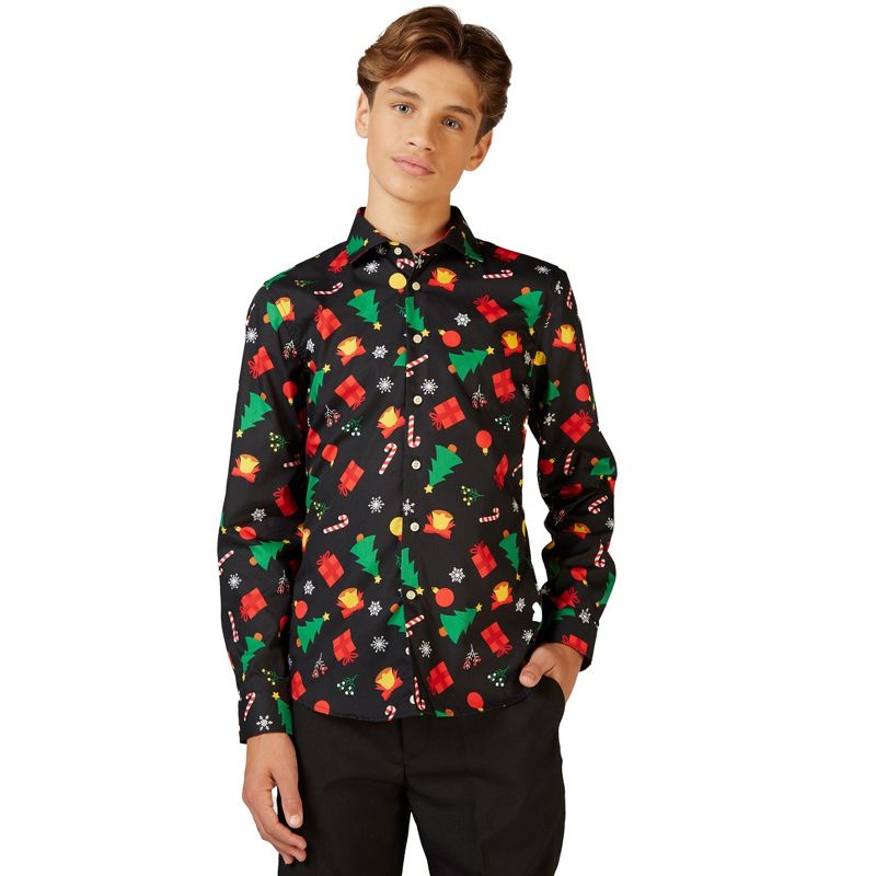 OppoSuits Teen Boys Christmas Shirt - Christmas Icons Black, 1 of 6