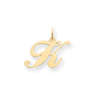 Black Bow Jewelry 14k Yellow Gold Ella Collection Small Fancy Script Initial Pendant A-W - 1 of 4
