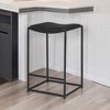 HomeRoots Black Genuine Leather and Iron Backless Counter Height Bar Chair - 2 of 4