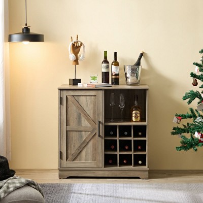 Farmhouse Coffee Bar With Adjustable Storage Shelves, Cabinet Coffee Bar With Smooth Surface, 32 Inch Hight For Kitchen-Cuddlewood