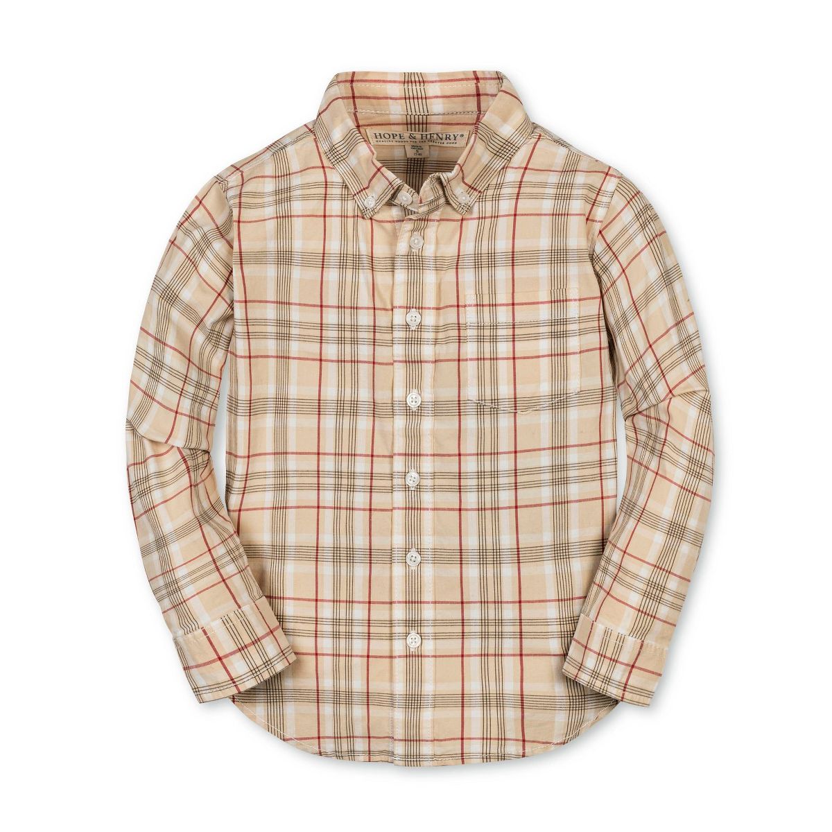 Hope & Henry Boys' Organic Long Sleeve Stretch Poplin Shirt, Kids
