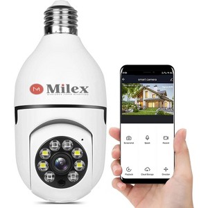 Milex Light Bulb Security Camera – 360° Panoramic WiFi Camera with LED Light & Motion Detection - 1 of 4