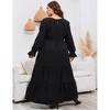 Plus Size Women's Long Sleeve Maxi Dress with Bell Sleeves Double Layer Hem Fall Casual Swing Dress with Pockets - 2 of 4