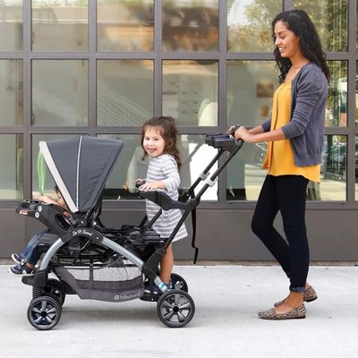 Magnolia Gray Double Tandem Stand-On Plastic Stroller