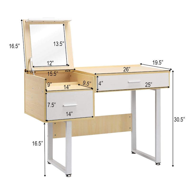 Costway Vanity Table Flip Top Square Makeup Table Writing Table, 2 of 10