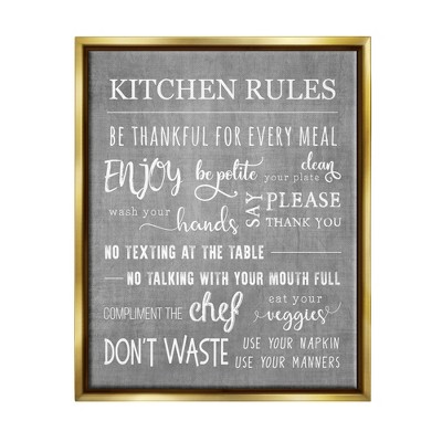 Stupell Industries Kitchen Rules Rustic Grey List Framed Canvas