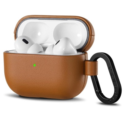 BONGEEK , Full Protective Leather Cover with Carabiner, for Airpods Pro Case 2nd / 1st Generation (2022/2019), Front LED Visible,Caramel Brown