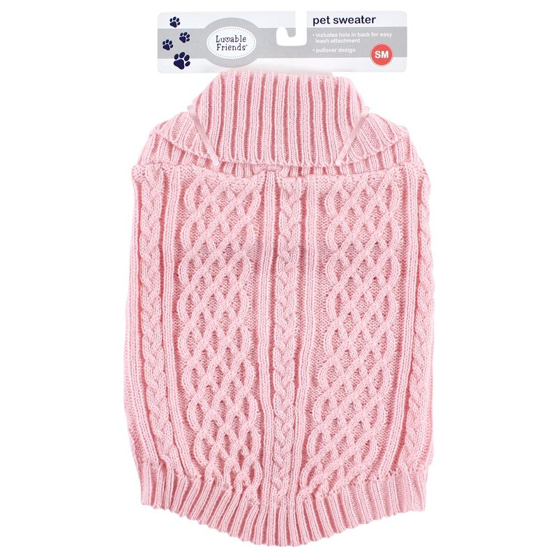 Luvable Friends Dogs and Cats Cableknit Pet Sweater, Pink, 3 of 8