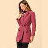 INSPIRE CHIC Women's Notch Lapel Double Breasted Belted Mid Long Outwear Winter Coat - 3 of 4