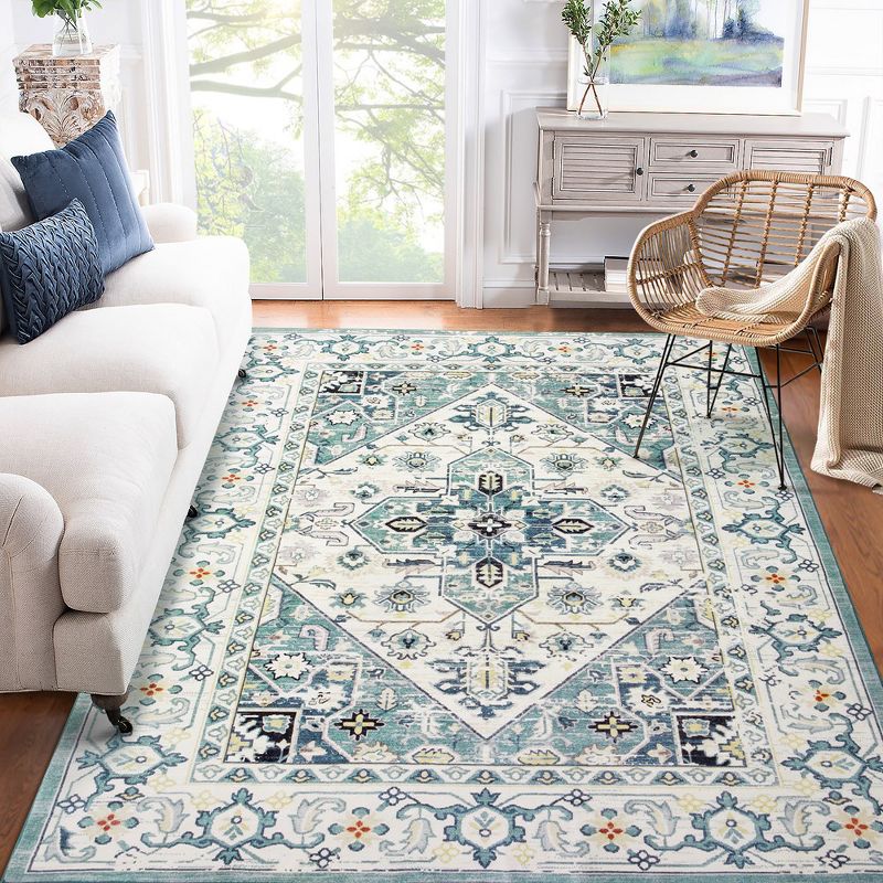 Area Rug Vintage Bohemian Rug Low-Pile Indoor Machine Washable Carpet, Ultra Soft Area Rugs for Bedroom Living Room Dining Room, 2 of 9