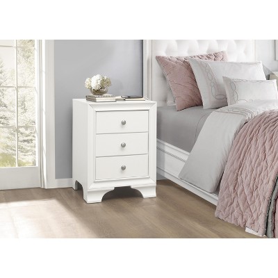 Vynxaria Transitional 3-Drawer Nightstand , Polished Chrome Knobs, Wooden Construction, Bedroom Furniture