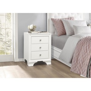 Vynxaria Transitional 3-Drawer Nightstand , Polished Chrome Knobs, Wooden Construction, Bedroom Furniture - 1 of 4