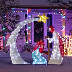 Angel Sar 3.7FT Lighted Nativity Scene, 170 LED Outdoor Christmas Decoration with Moon and Star, Easy Assembly Indoor Outdoor Decor - 1 of 4