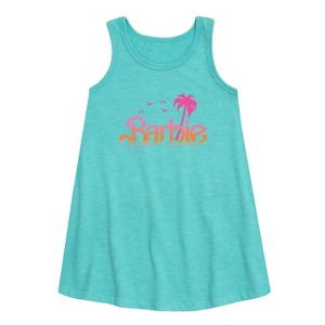 Girls' - Barbie - Sunset and Palm Trees Graphic Sleeveless Aline Dress - 1 of 2