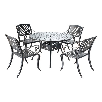 Westbury Duo 5pc Topaz Cast Aluminum Patio Dining Set with 48" Round Dining Table - Alfresco Home LLC