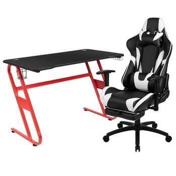 Flash Furniture Gaming Desk and Footrest Reclining Gaming Chair Set with Cup Holder and Headphone Hook