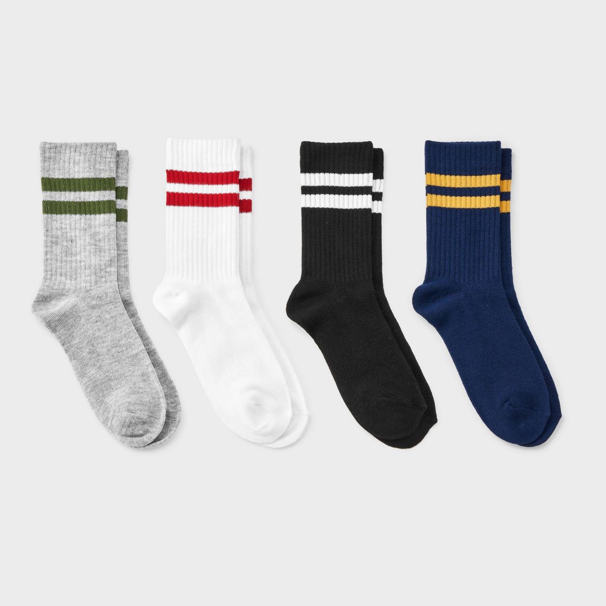 Boys' 4pk Striped Crew Socks - Cat & Jack™ Gray/Blue/Black