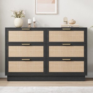 blue dress for baby girl Frances Woven Rattan 6 Drawer Dresser, Black main image 1