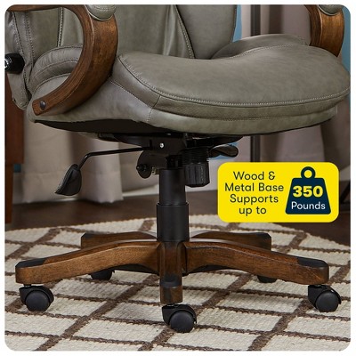 Gray Bonded Leather Executive Swivel Office Chair with Fixed Arms