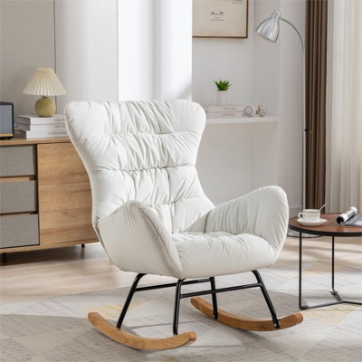 April Ivory Velvet Fabric Upholstered Glider Rocker Nursery Rocking   GUEST 3577bcc6 B053 4009 9e9b 7f1cd60ccd2f