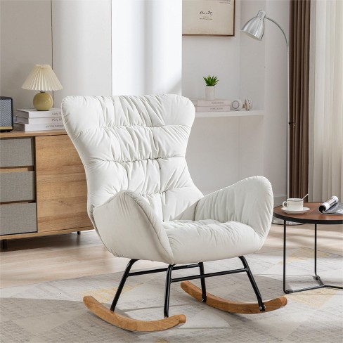 April Ivory Velvet Fabric Upholstered Glider Rocker,nursery Rocking  Chair,with High Backrest Mid Century Rocking Chair-maison Boucle‎ : Target