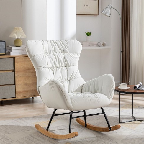 April Ivory Velvet Fabric Upholstered Glider Rocker,nursery Rocking Chair,with  High Backrest Mid Century Rocking Chair-maison Boucle‎ : Target