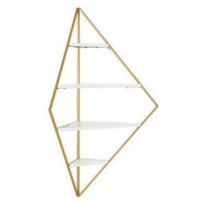 Kate and Laurel Melora Diamond MDF Accent Shelf, 24x38x17, White and Gold - 1 of 4