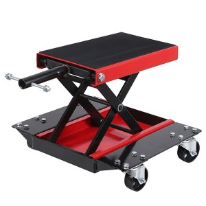 Motorcycle lift with casters, 1100 lb capacity, wide deck, safety pin, center lift crank bracket, suitable for motorcycles, ATVs, cruisers, etc. - 1 of 4
