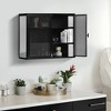 Wall Cabinet Wooden Double Glass Door Kitchen Pantry Sideboard with Removable Shelves Medicine Cabinet Storage Cabinet for Bathroom Dinning Room Black - 4 of 4