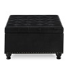 TIRAMISUBEST Large square storage ottoman with wooden legs, Upholstered button tufted coffee table with nail trims for Living Space, Black - 2 of 4