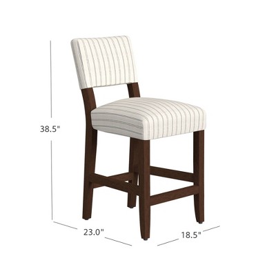 White and Black Striped Upholstered Wood Counter Stool