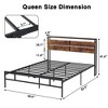 Metal Platform Bed Frame with Storage Headboard, Rustic Vintage Wood & Metal Bed, No Box Spring Needed, Brown - 2 of 4