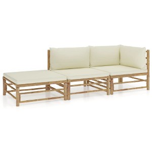 VidaXL 3 Piece Patio Lounge Set with Cream White Cushions Bamboo - 1 of 4