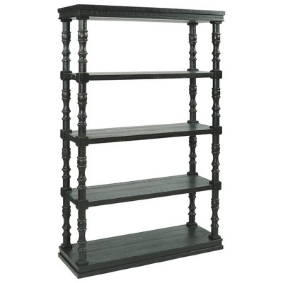 74" 5 Tier Wooden Bookcase with Turned Frame Black - Benzara