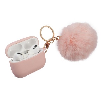 Insten Case Compatible with AirPods Pro - Cute Pom Pom Protective Silicone Skin Cover with Keychain & Anti-Lost Strap, Pink