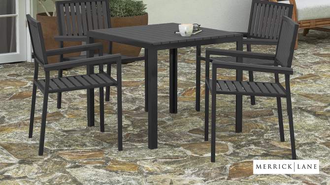 Merrick Lane 5 Piece Indoor/Outdoor Dining Set with Table and Four Chairs with Black Poly Resin Slats, 2 of 14, play video