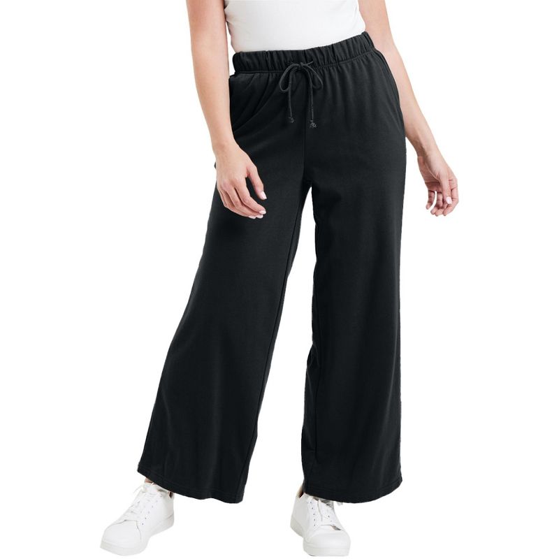 June + Vie by Roaman's Women's Plus Size French Terry Wide-Leg Pant, 1 of 2