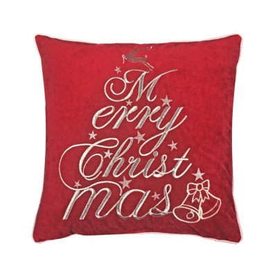 TopComfy Support Pillow Red Velvet Christmas Throw Pillow with Merry Christmas Embroidery for Holiday Decor, Red, 17"*17"*10"